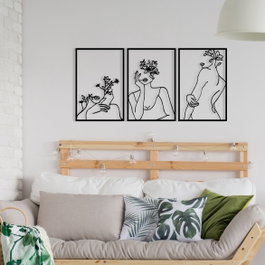 Wallity Flower Face Woman Escultura de Pared en Negro